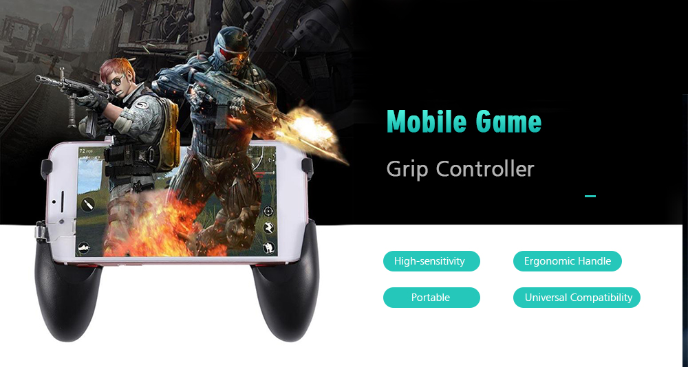 L1R1 Trigger with Mobile Game Handle Grip Controller Physical Aim Buttons Joysticks for PUBG- Black