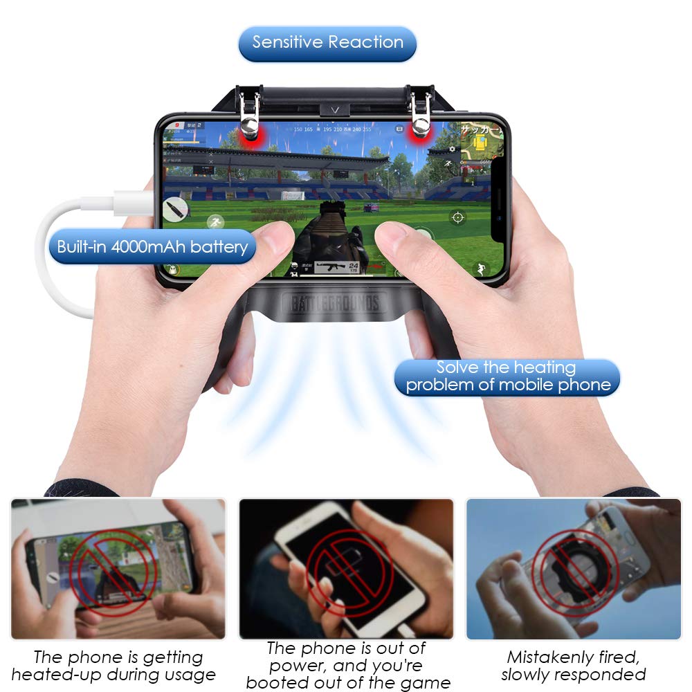 Mobile Game Charger Cooling Fan with 4000mAh Battery L1R1 Trigger Joystick Controller- Black