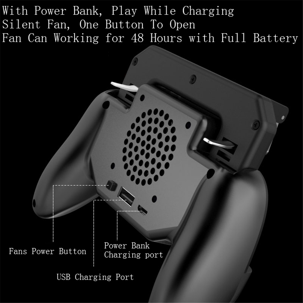 Mobile Game Cooling Fan 4000mAh Battery Trigger Fire Button L1R1 Controller- Black