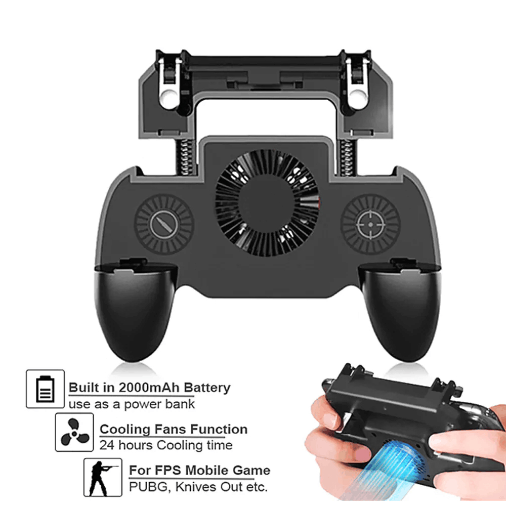 Mobile Game Cooling Fan 4000mAh Battery Trigger Fire Button L1R1 Controller- Black