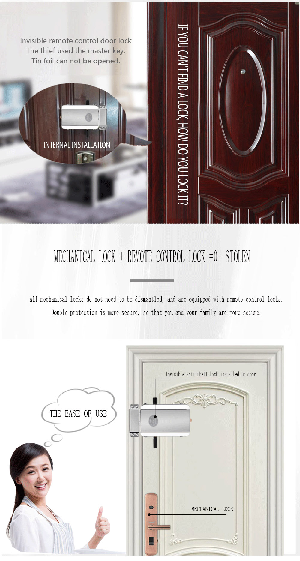 HXQ910 Intelligent Home Electric Remote Control Door Lock Mechanical Anti-Theft - Silver 1pc HXQ910 Intelligent Home Electric Remote Control Door Lock Mechanical Anti-Theft - Silver 1pc