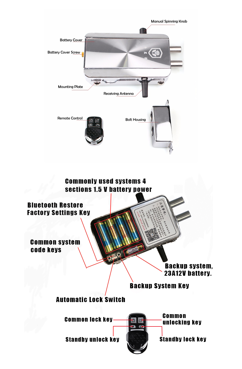 HXQ910 Intelligent Home Electric Remote Control Door Lock Mechanical Anti-Theft - Silver 1pc HXQ910 Intelligent Home Electric Remote Control Door Lock Mechanical Anti-Theft - Silver 1pc