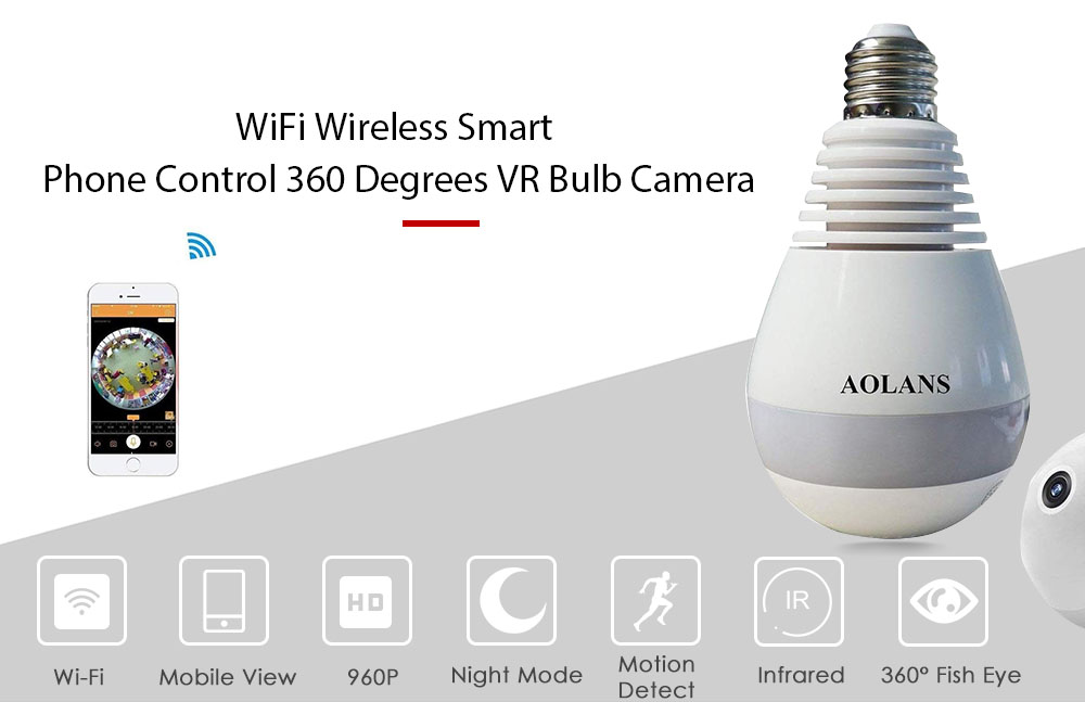 V380S Bulb Camera WiFi Wireless Smart Phone Remote Control 360 Degrees VR Cam Panoramic HD Monitor for Home Security - White V380S Bulb Camera WiFi Wireless Smart Phone Remote Control 360 Degrees VR Cam Panoramic HD Monitor for Home Security - White