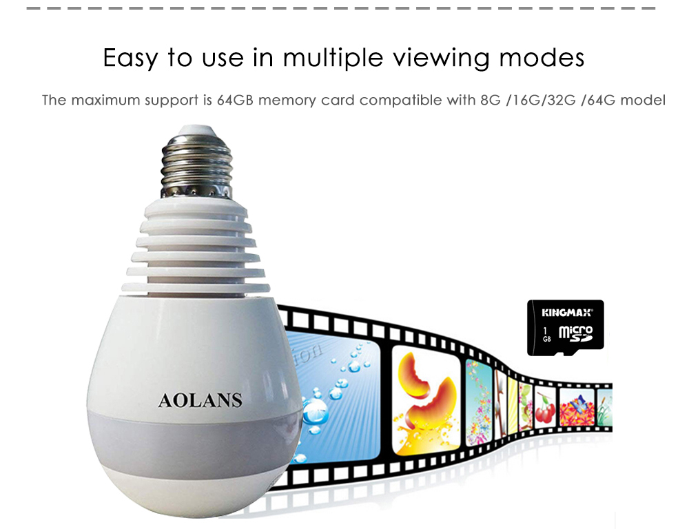 V380S Bulb Camera WiFi Wireless Smart Phone Remote Control 360 Degrees VR Cam Panoramic HD Monitor for Home Security - White V380S Bulb Camera WiFi Wireless Smart Phone Remote Control 360 Degrees VR Cam Panoramic HD Monitor for Home Security - White