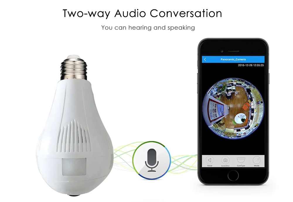 V380S Bulb Camera WiFi Wireless Smart Phone Remote Control 360 Degrees VR Cam Panoramic HD Monitor for Home Security - White V380S Bulb Camera WiFi Wireless Smart Phone Remote Control 360 Degrees VR Cam Panoramic HD Monitor for Home Security - White