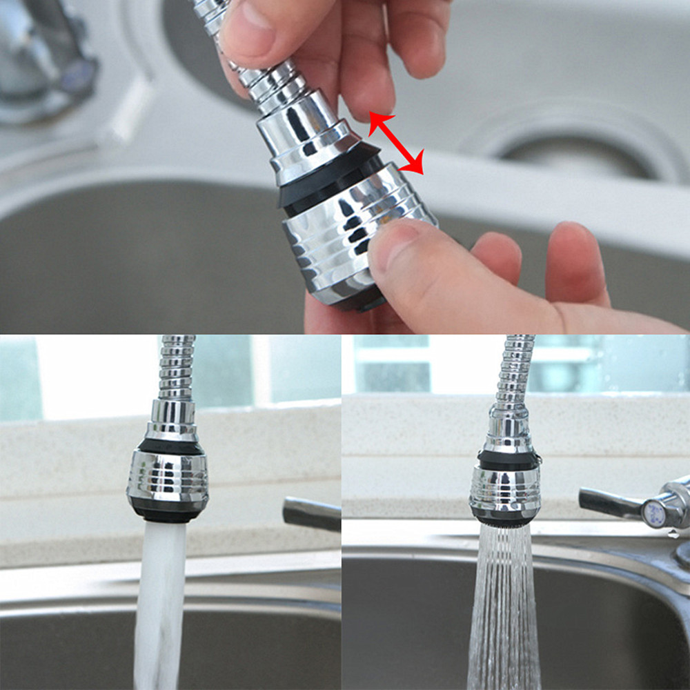 360 Rotate 3 Level Adjustable Saving Kitchen Shower Faucet Accessories - Silver