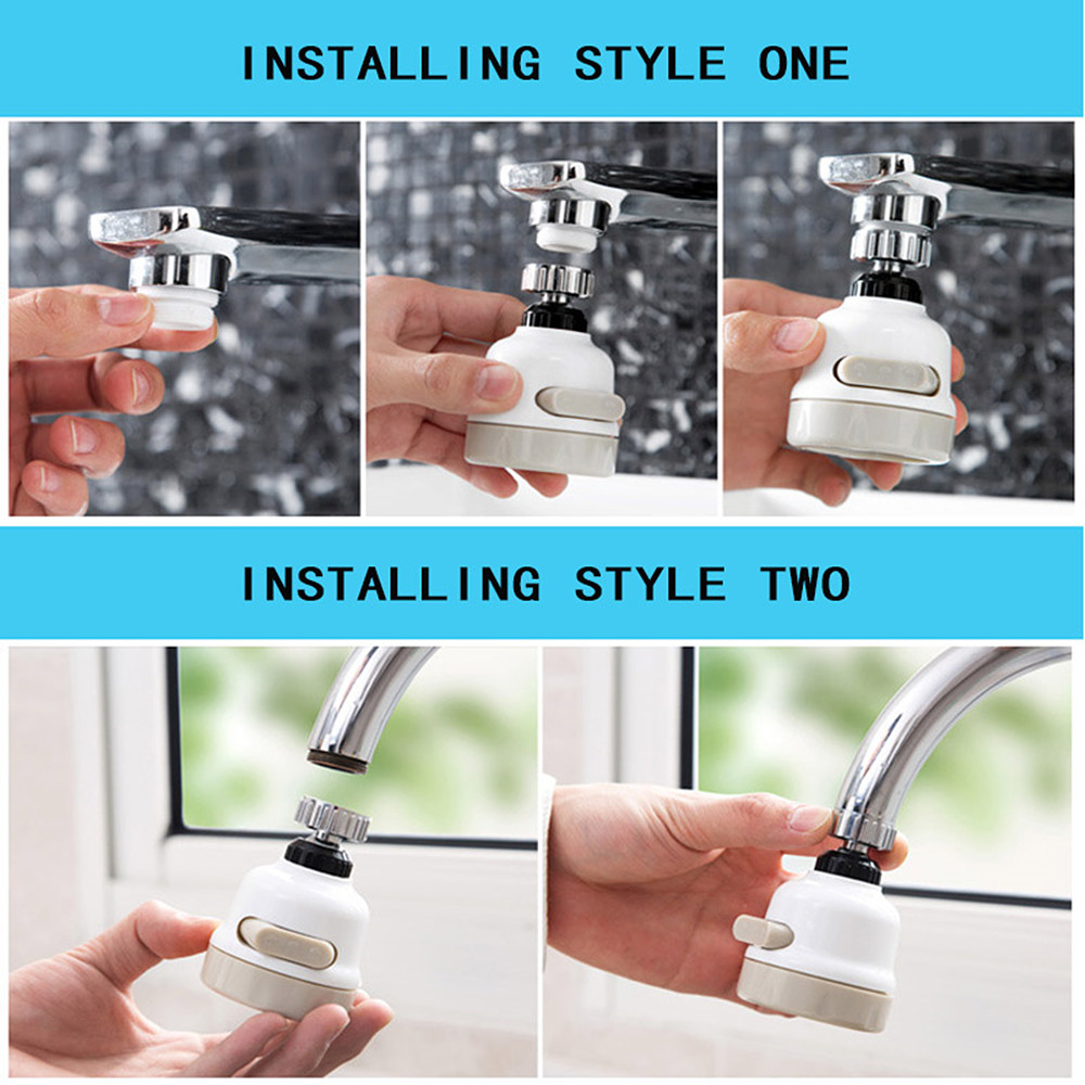 360 Rotate 3 Level Adjustable Saving Kitchen Shower Faucet Accessories - Silver
