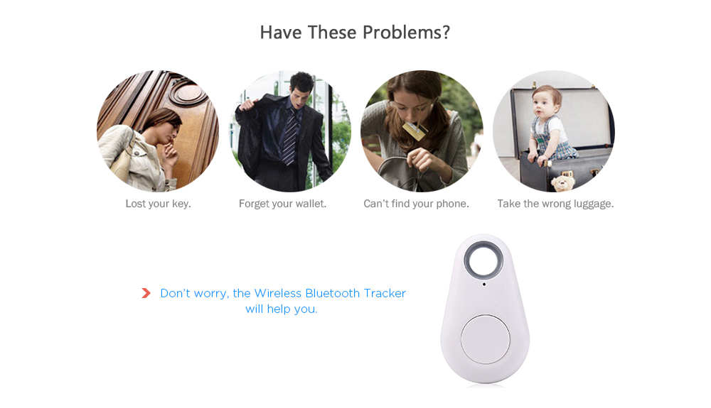 Water Droplet Shaped Smart Finder Tag Wireless Bluetooth Locator Tracker Anti-lost Alarm- White