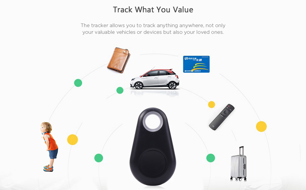 Water Droplet Shaped Smart Finder Tag Wireless Bluetooth Locator Tracker Anti-lost Alarm- White