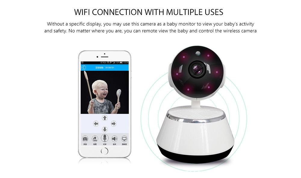 V380 HD 720P Smart IP Camera WiFi Mobile Remote Control with IR / PTZ Function for Home Security- White EU Plug