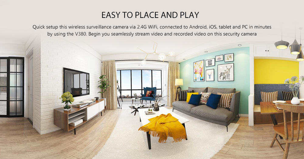 V380 HD 720P Smart IP Camera WiFi Mobile Remote Control with IR / PTZ Function for Home Security- White EU Plug