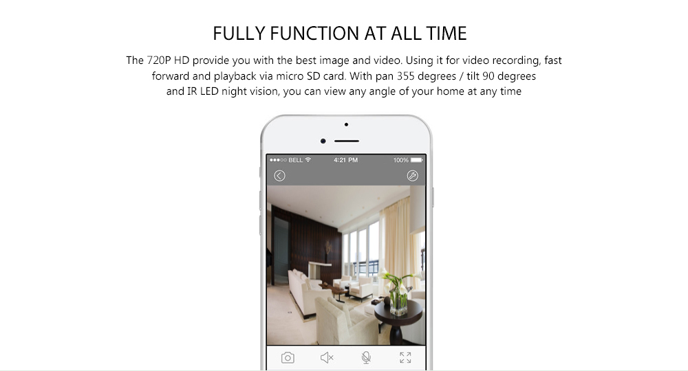 V380 HD 720P Smart IP Camera WiFi Mobile Remote Control with IR / PTZ Function for Home Security- White EU Plug