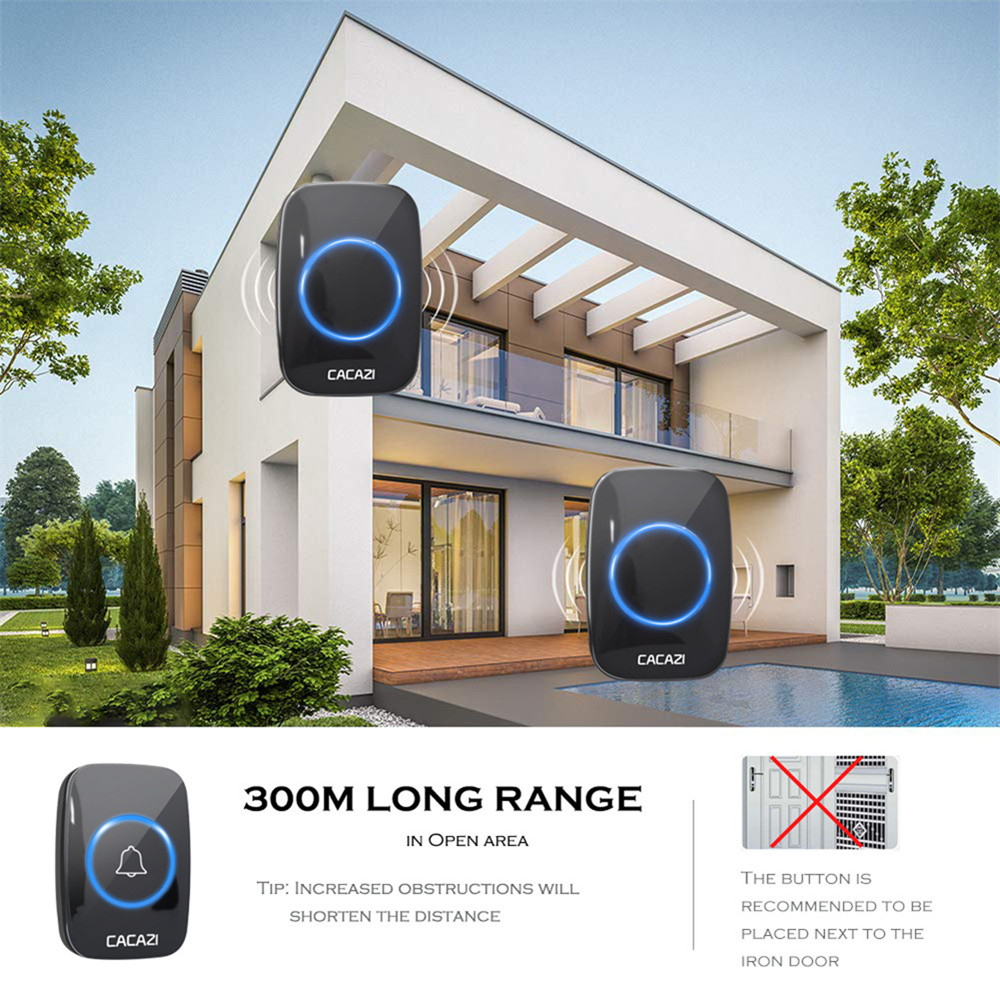 Smart Home Wireles Doorbell Buzzer-Beaters Waterproof Function of Remote Control - Black EU Plug
