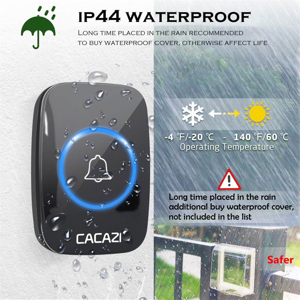 Smart Home Wireles Doorbell Buzzer-Beaters Waterproof Function of Remote Control - Black EU Plug