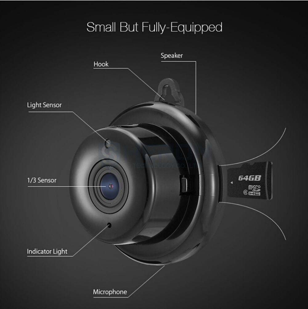 V380 Mini Monitor HD Night Vision IP Camera - Black UK Plug