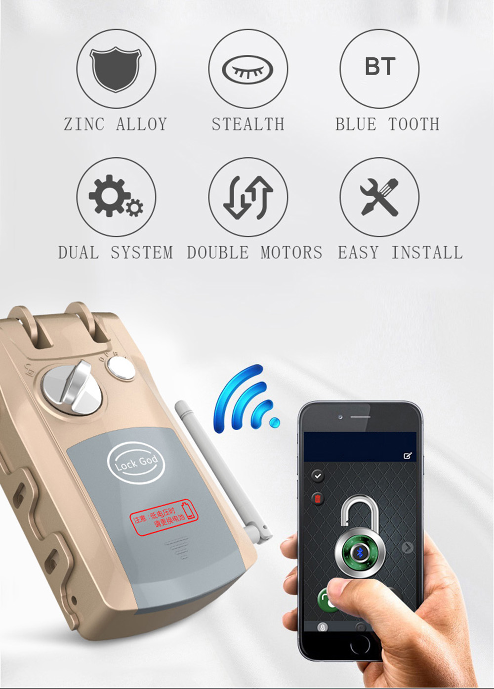 HXQ920 Wireless Smart Electronic Door Lock APP Phone Control Remote Control Invisible Lock Home Security - Champagne Gold