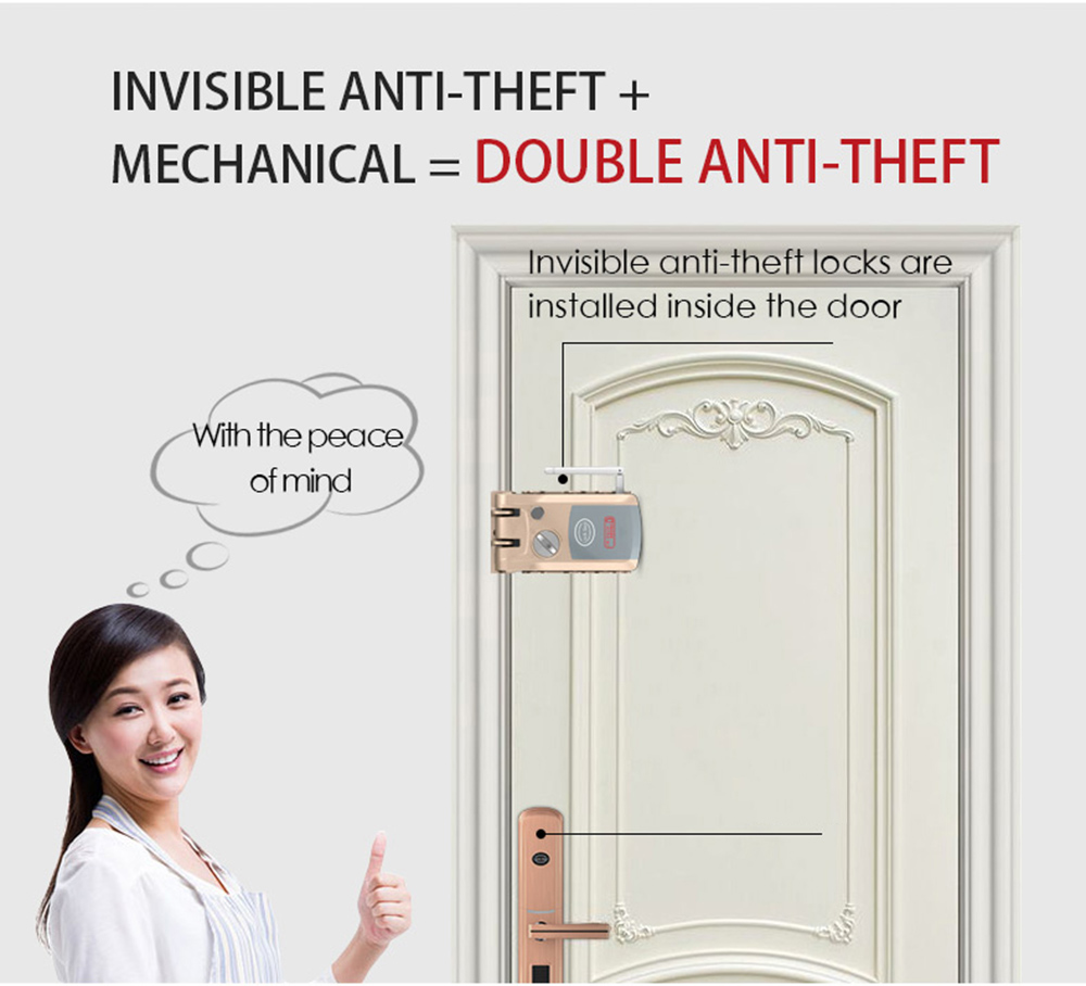 HXQ920 Wireless Smart Electronic Door Lock APP Phone Control Remote Control Invisible Lock Home Security - Champagne Gold