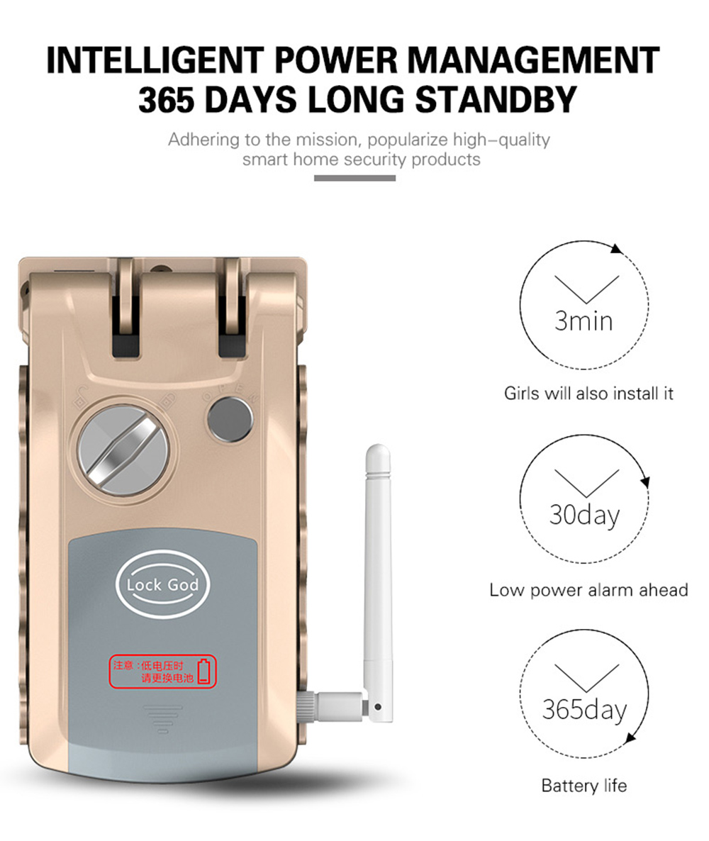 HXQ920 Wireless Smart Electronic Door Lock APP Phone Control Remote Control Invisible Lock Home Security - Champagne Gold