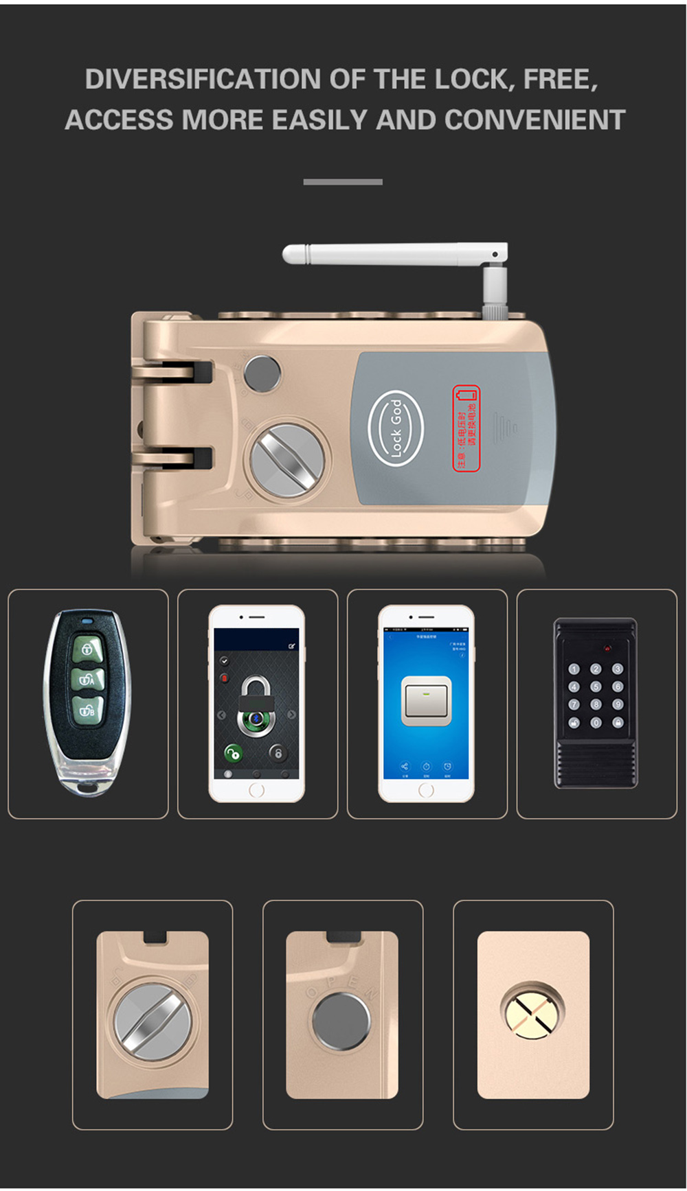 HXQ920 Wireless Smart Electronic Door Lock APP Phone Control Remote Control Invisible Lock Home Security - Champagne Gold