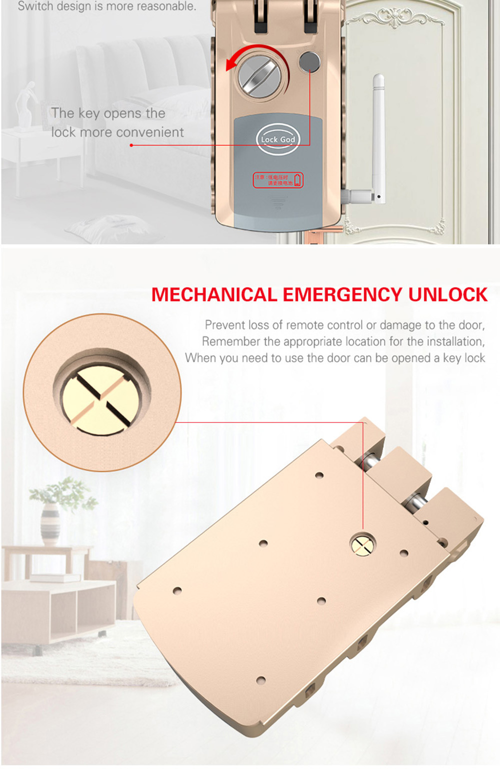 HXQ920 Wireless Smart Electronic Door Lock APP Phone Control Remote Control Invisible Lock Home Security - Champagne Gold