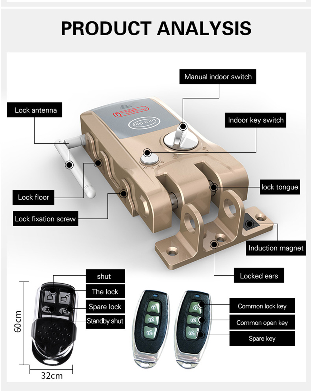 HXQ920 Wireless Smart Electronic Door Lock APP Phone Control Remote Control Invisible Lock Home Security - Champagne Gold