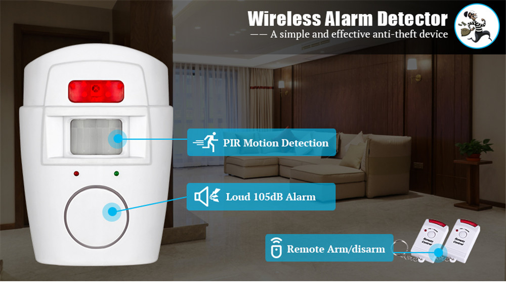 Portable IR Wireless Motion Sensor Remote Home Security Burglar Alarm System - White